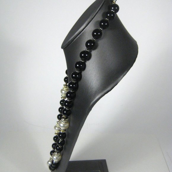 Necklace Black Plastic Beaded 31 inch Vintage Strand Imitation Pearl Jewelry - Picture 5 of 9